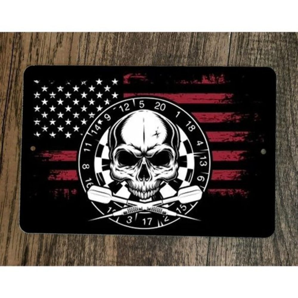 USA Skull Dartboard Vintage Look 8x12 Metal Wall‎ Sign Poster